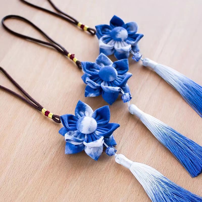 Indigo Fabric Flower Charm – Handmade Tie-Dye Ornament | Artisan Boho Gift