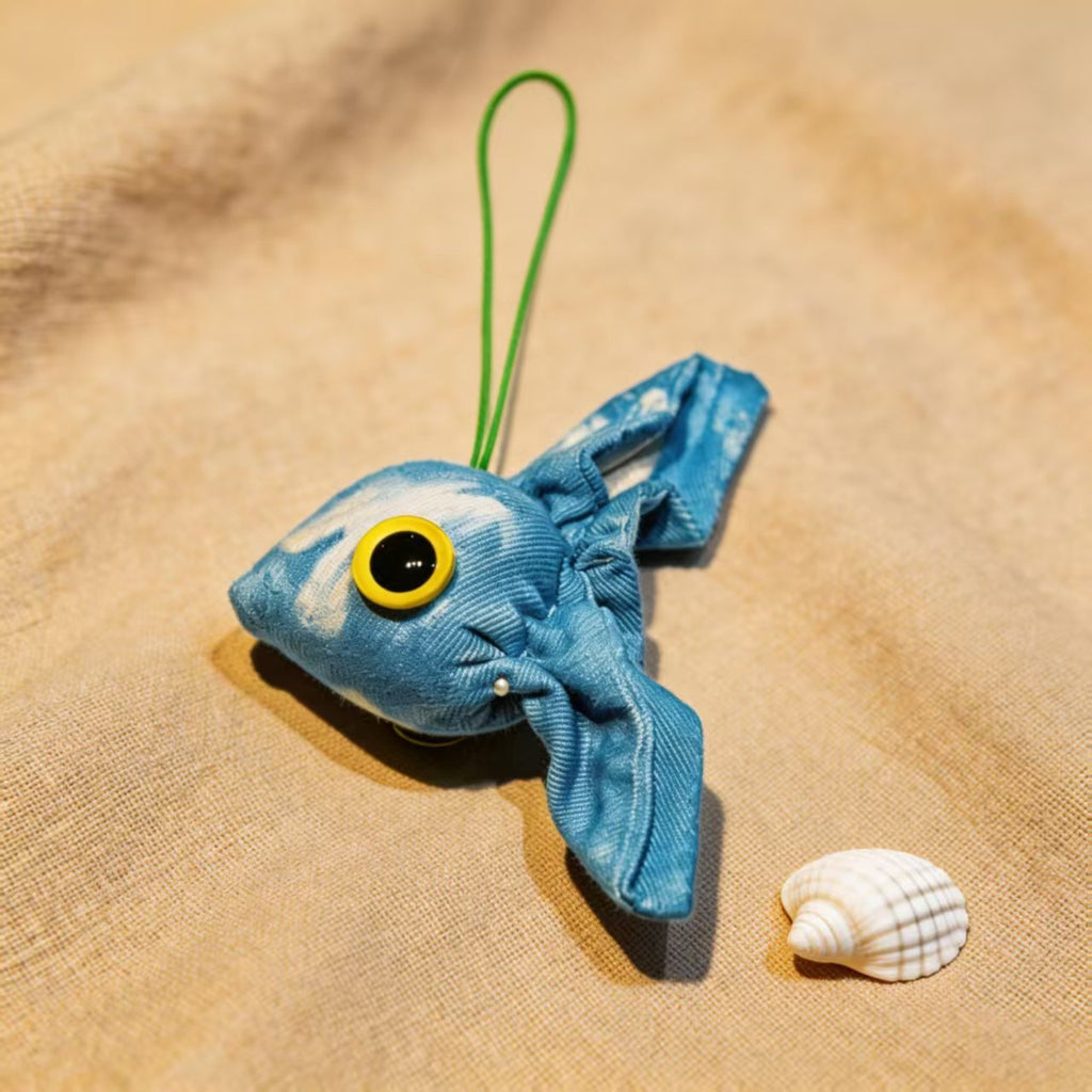 Indigo Fish Bag Charm – Handmade Shibori Cotton Car Hanger & Home Decor