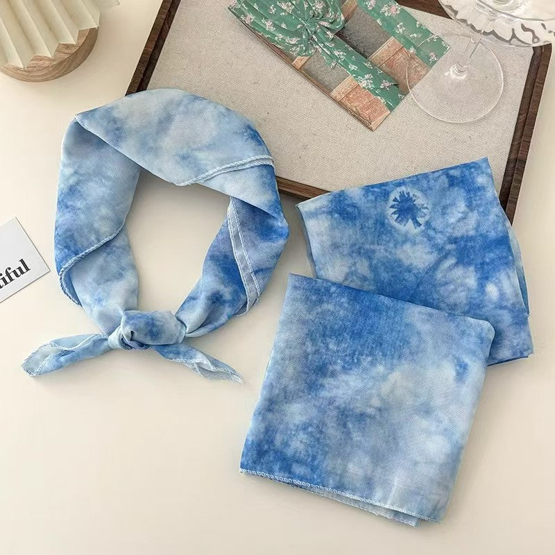French Vintage Hand-Tied Tie-Dye Triangle Headscarf Sweet & Cute Travel Headband for Women Trendy Rustic Style Headband