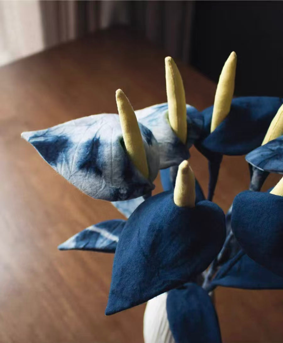 Indigo Batik Calla Lily — Hand-Dyed Fabric Flower | Artisan Home Decor
