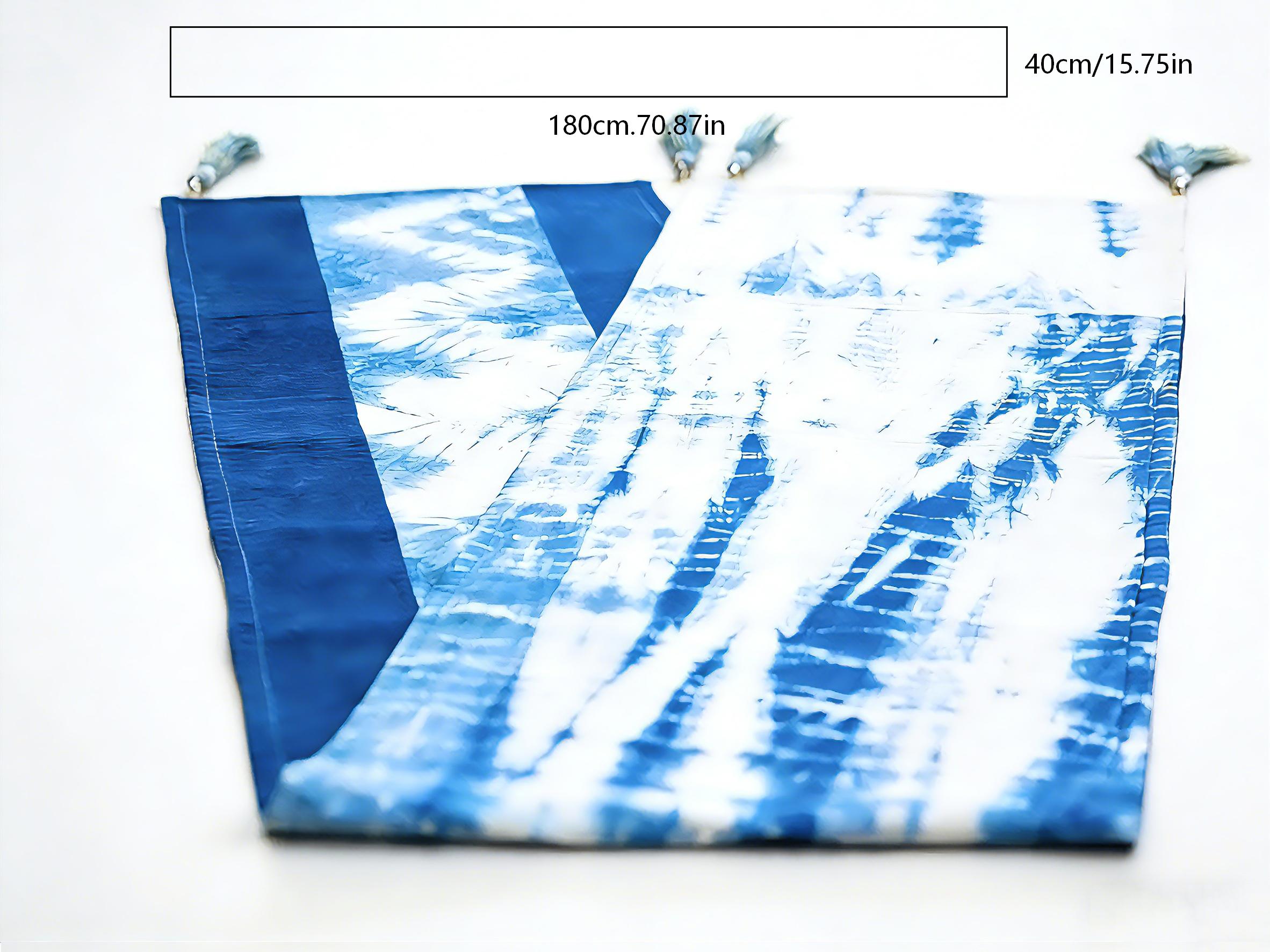 Handmade Indigo Tie-Dye Table Runner,Modern Table Scarf with Tassels, Unique Blue & White Pattern for Dining Table