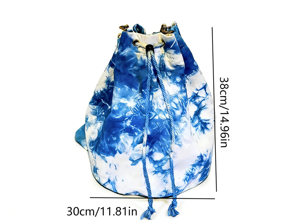 Hand-Dyed Indigo Drawstring Backpack | Shibori Cotton Boho Travel Bag