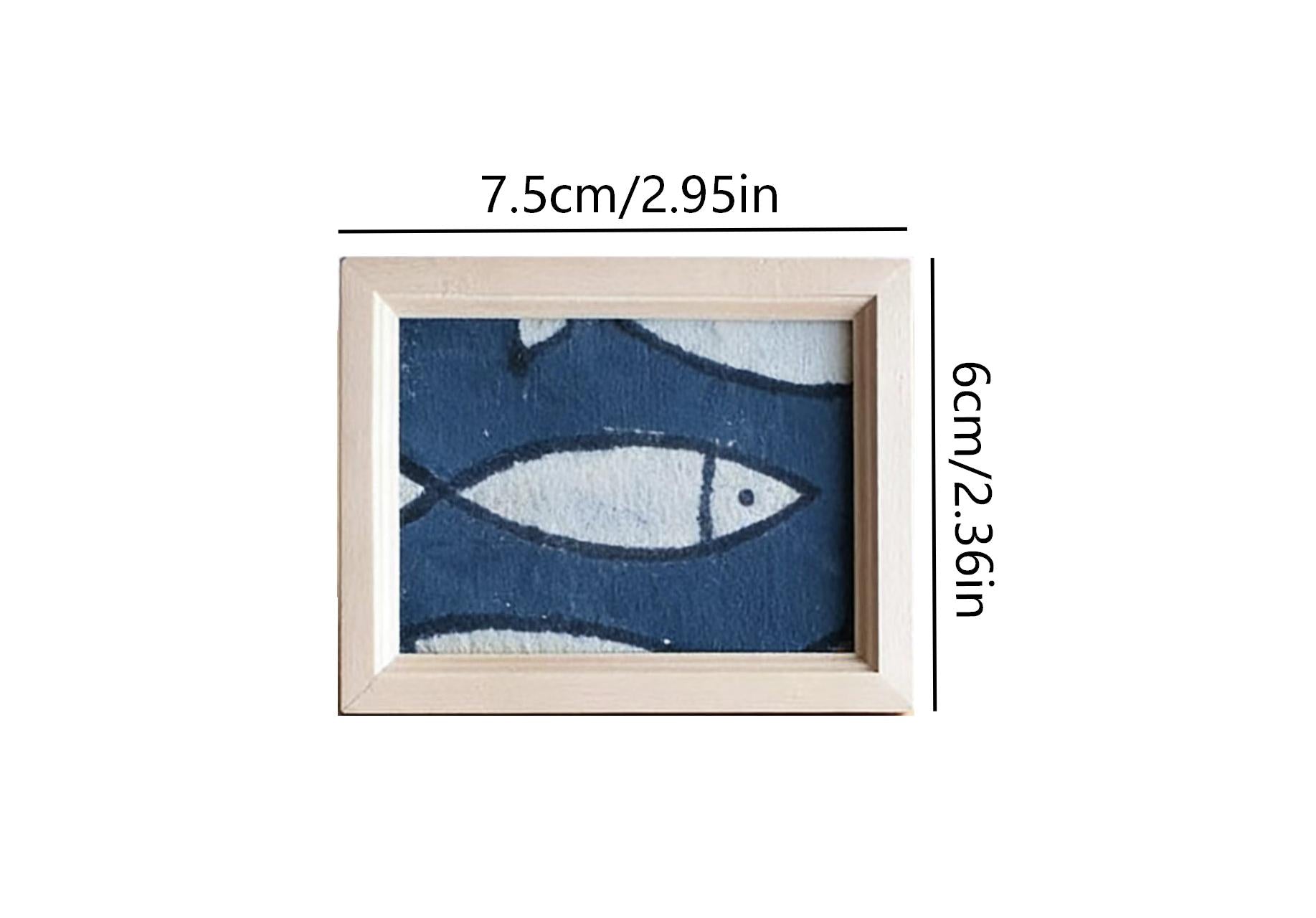 Handmade Indigo Dye Fish Wall Art - Mini Framed Print, Unique Blue & White Pattern