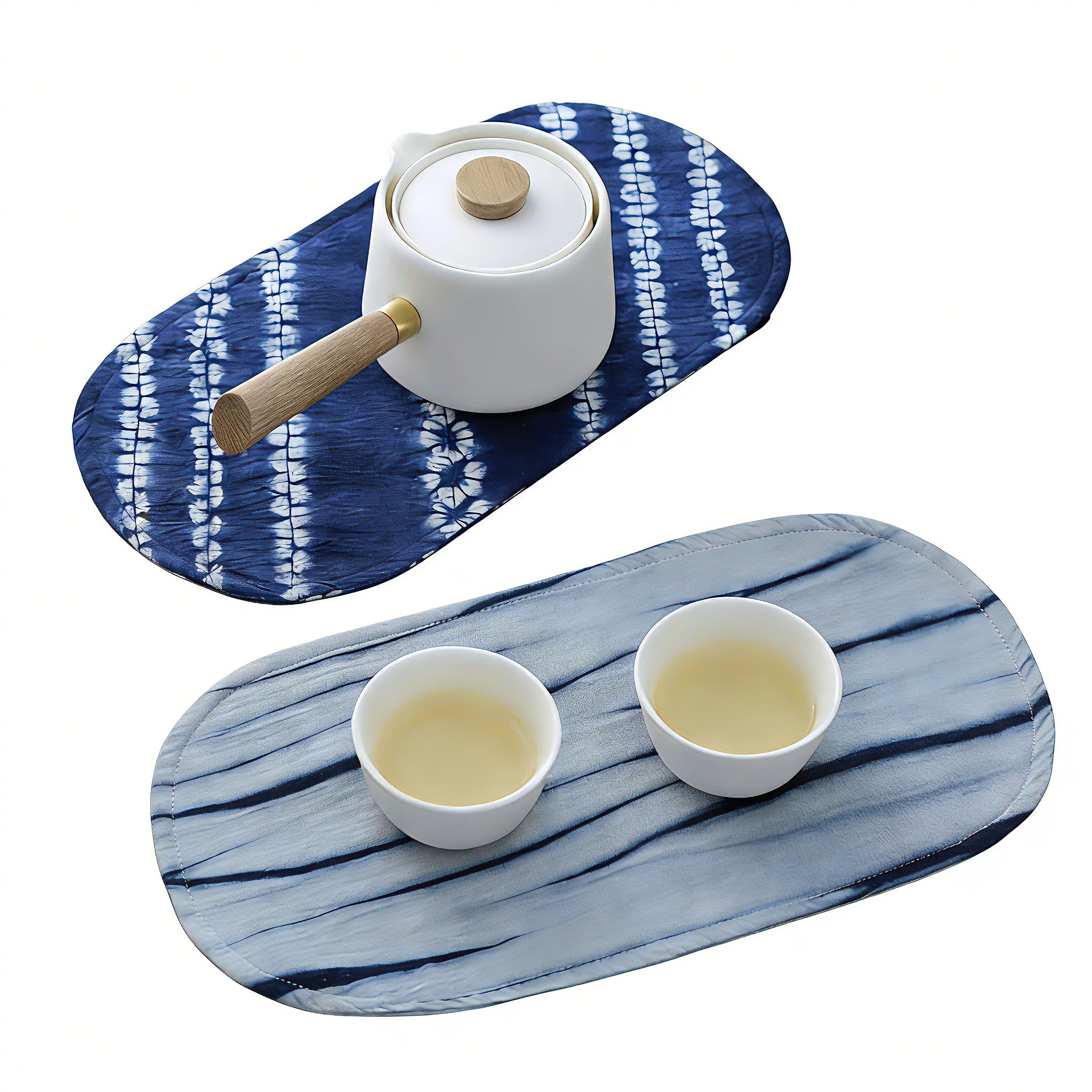 Handmade Indigo Tie-Dye Coasters, Oval Table Mats for Drinks, Unique Blue & White Pattern