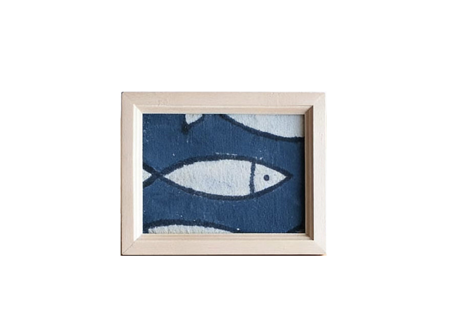 Handmade Indigo Dye Fish Wall Art - Mini Framed Print, Unique Blue & White Pattern