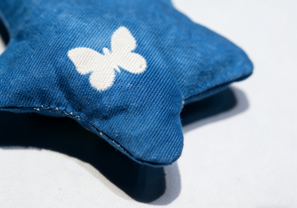 Indigo-Dyed Star Ornament – Handmade Cotton Butterfly Pattern Hanging Charm | Artisan Gift