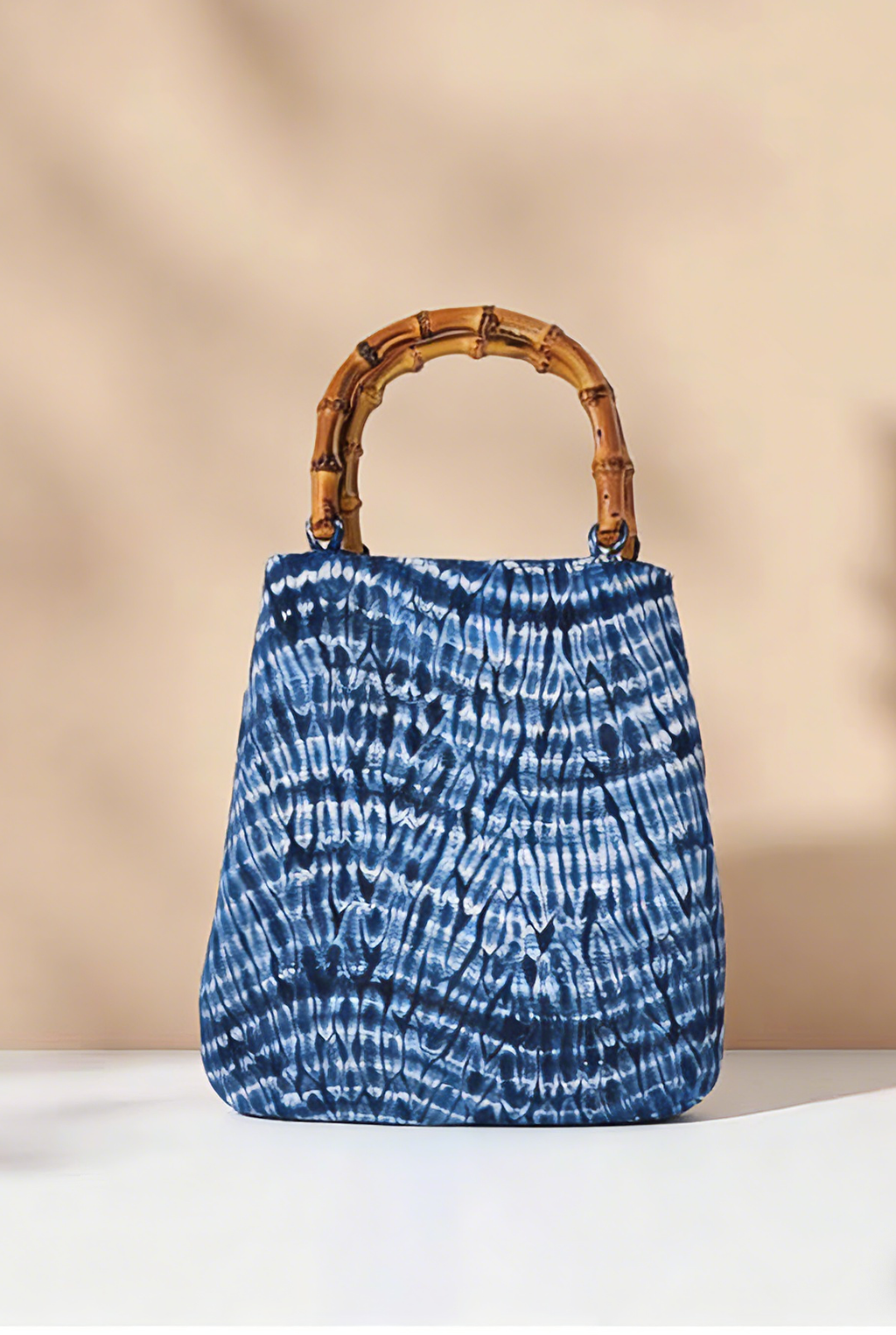 Indigo Batik Fan Tote — Bamboo Handle | Hand-Dyed