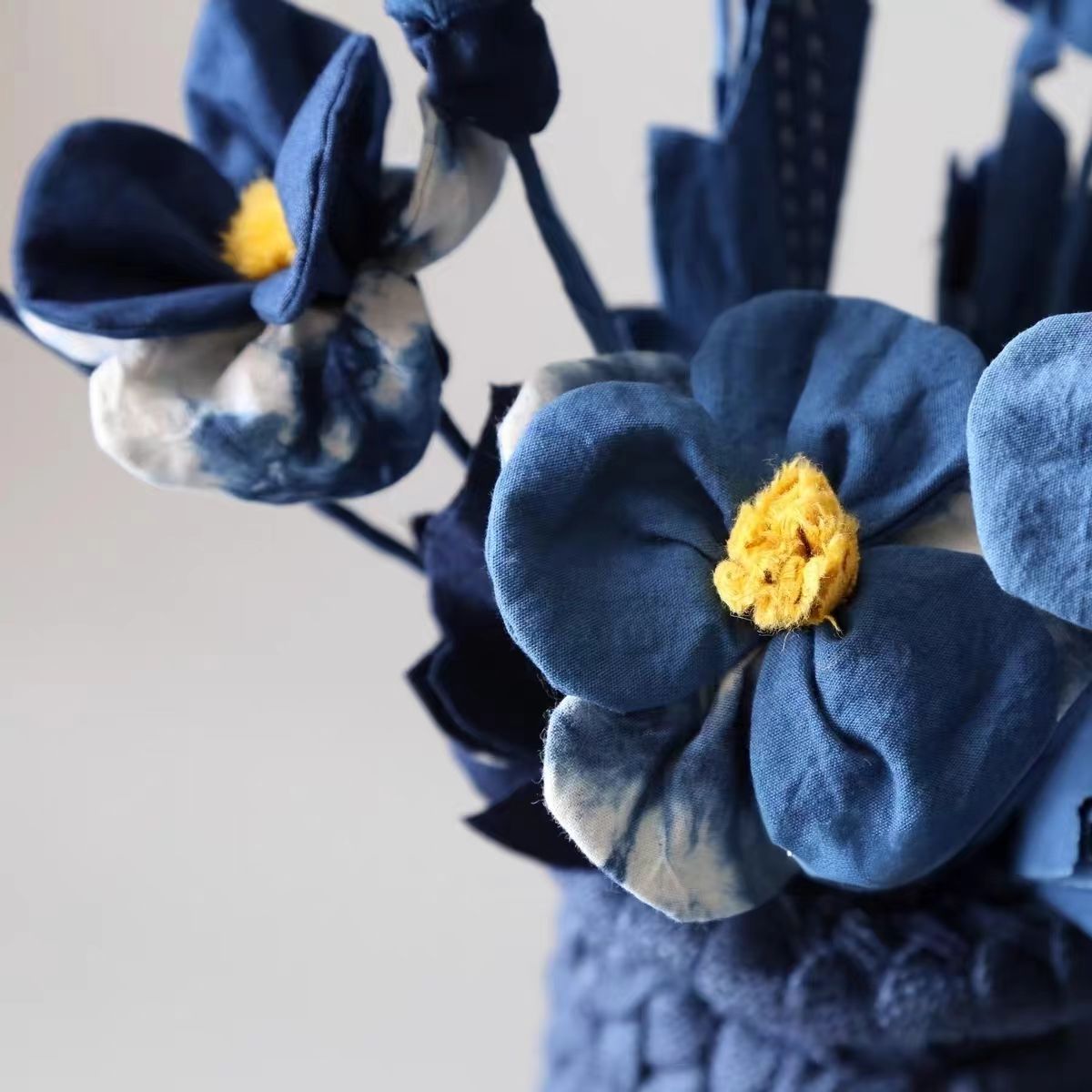 Hand-Dyed Indigo Fabric Flowers | 3D Cotton Floral Home Decor
