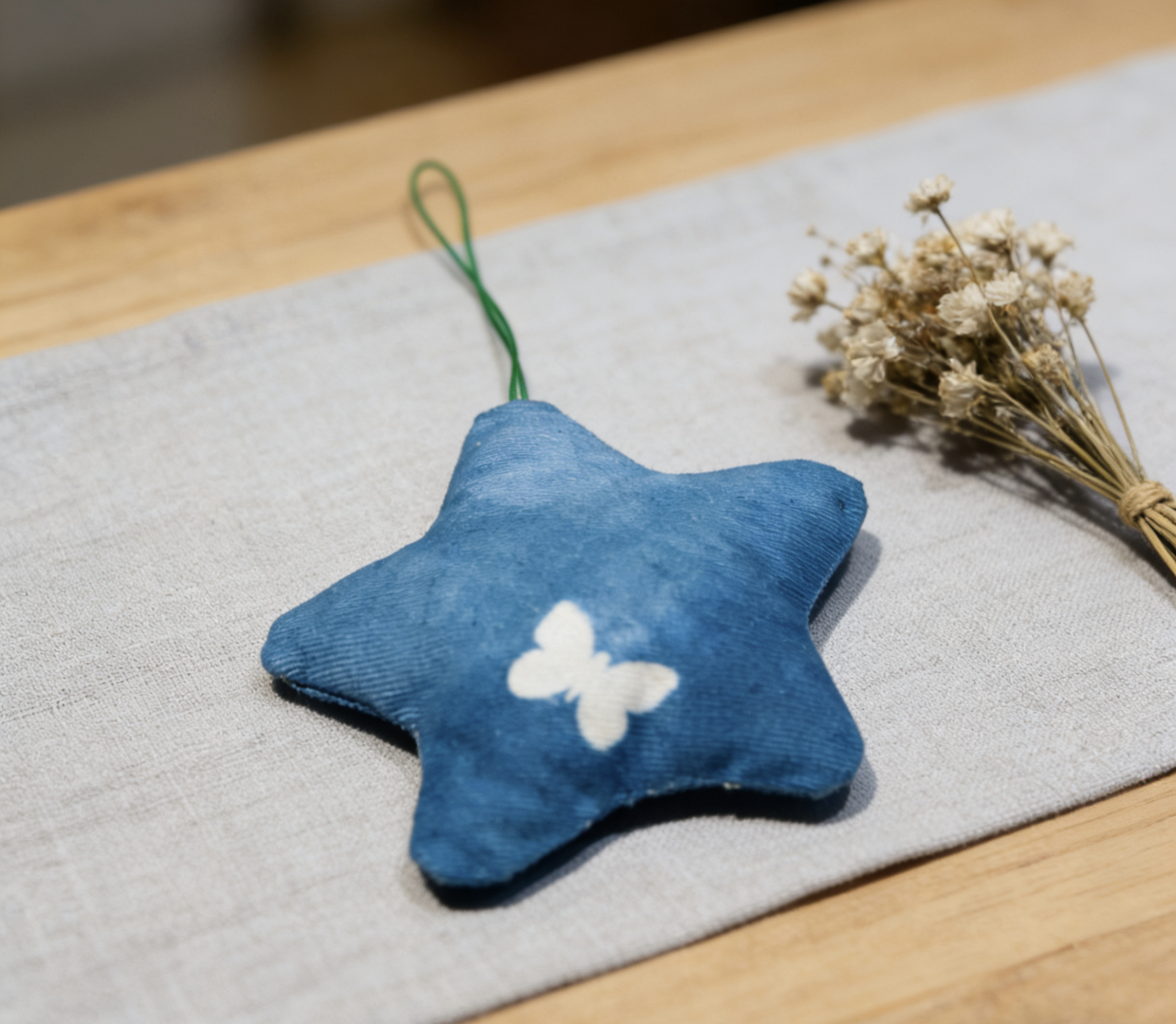 Handmade Botanical Indigo-Dyed Pure Cotton Star Ornament