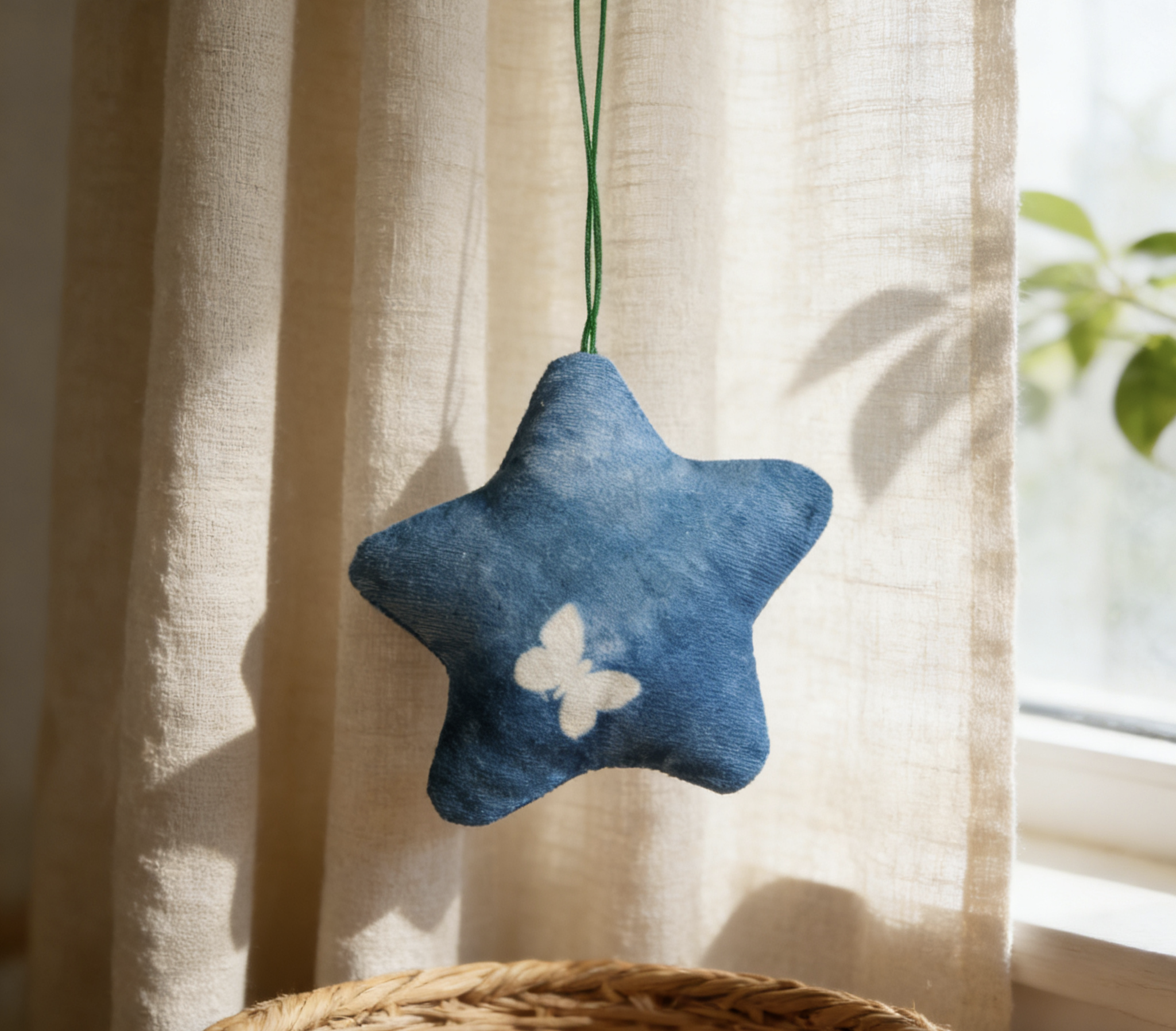 Handmade Botanical Indigo-Dyed Pure Cotton Star Ornament