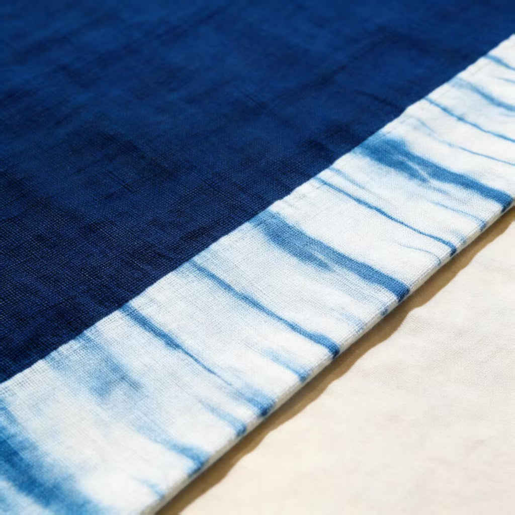 Handcrafted Shibori Indigo Table Runner | Embroidered Dragonfly & Tassel | Cotton Boho Decor