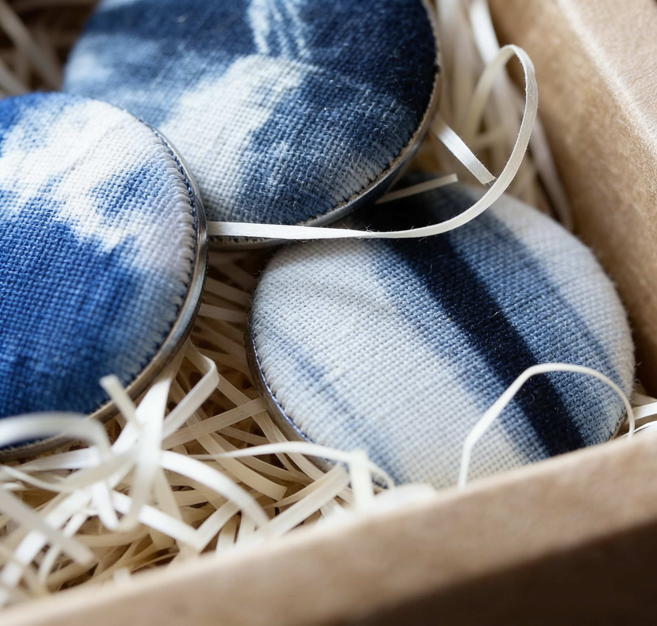 Indigo Tie-Dye Brooch Set — 3 Handcrafted Pins | Natural Dye Gift