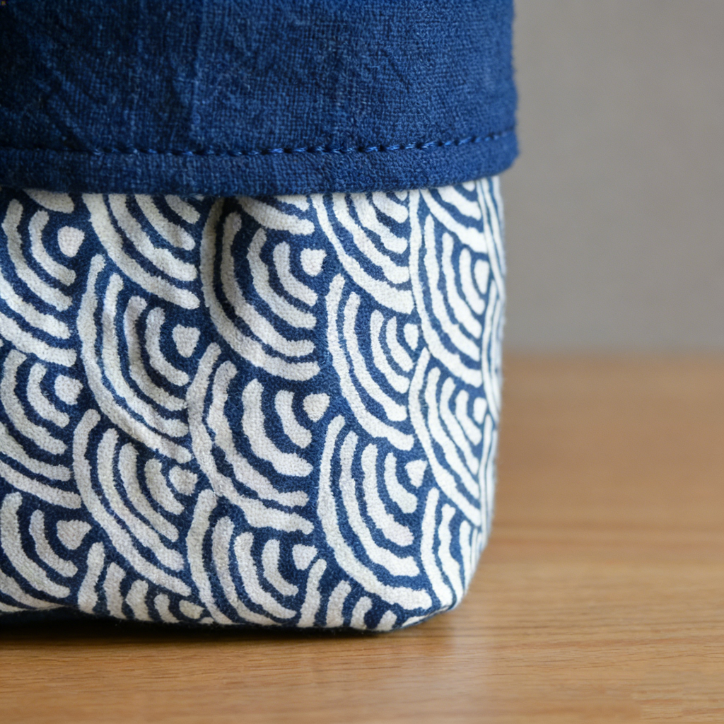 Indigo Tie-Dye Storage Basket — Wave Pattern | Hand-Dyed Fabric Organizer