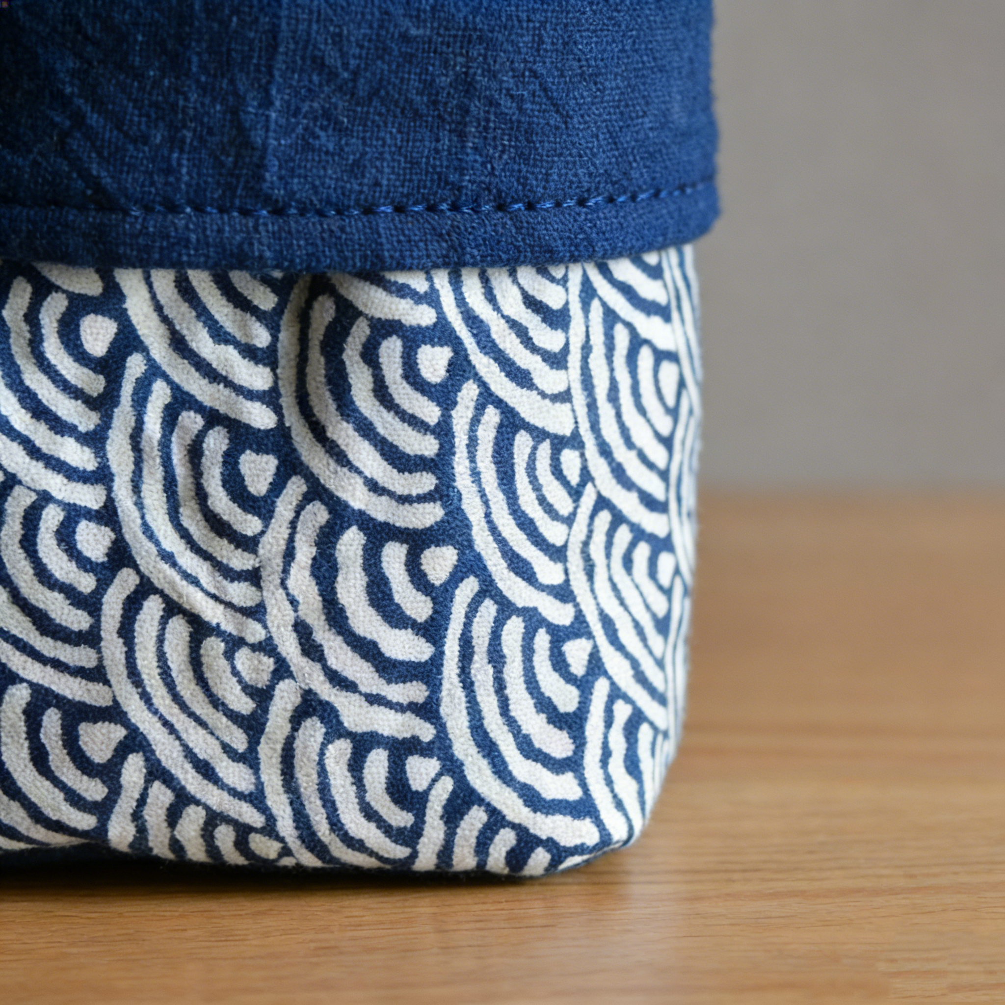 Indigo Tie-Dye Storage Basket — Wave Pattern | Hand-Dyed Fabric Organizer