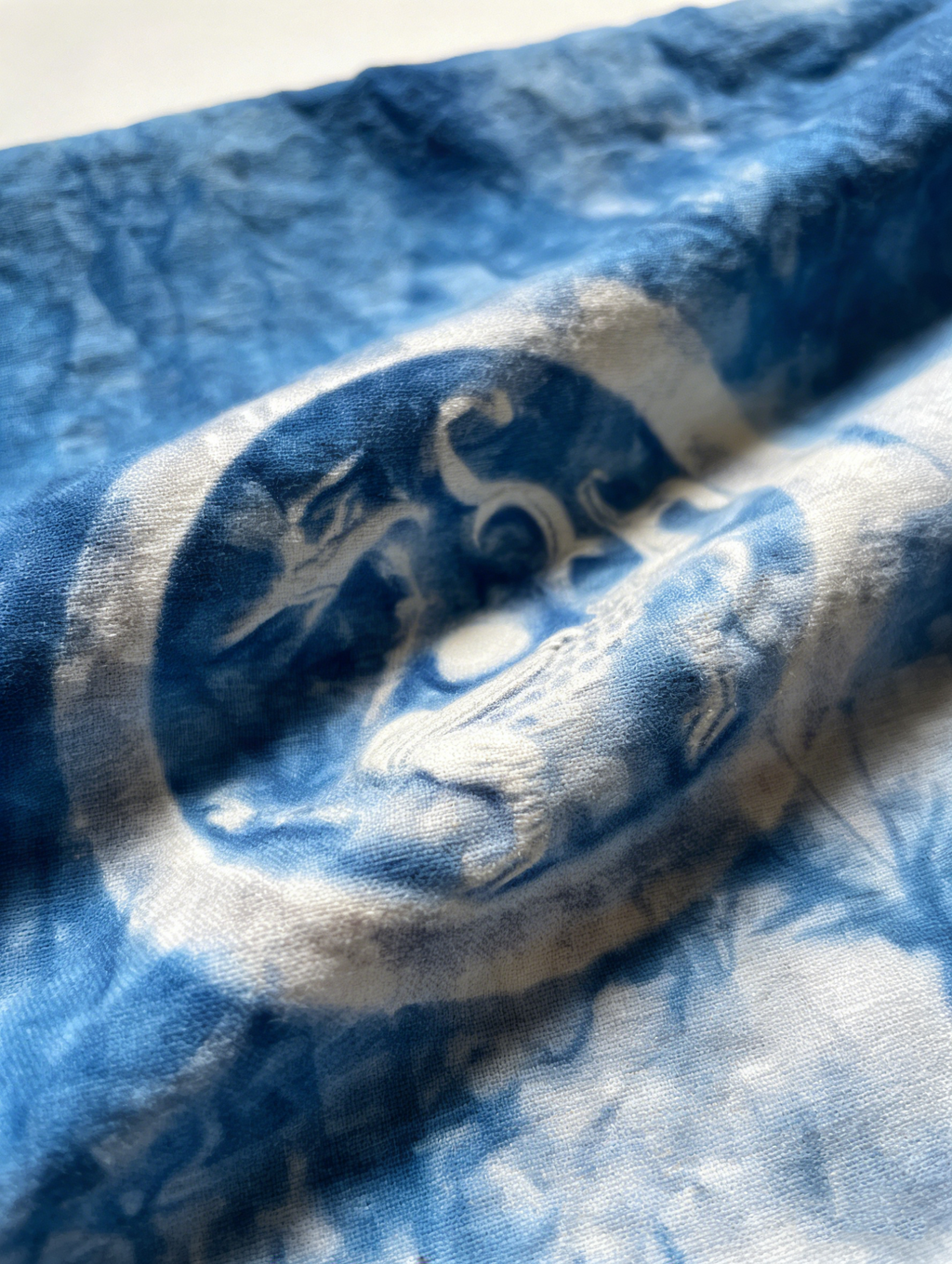 Handcrafted Indigo Wall Art | Traditional Chinese Tie-Dye Circular Relief, Framed Cotton Textile
