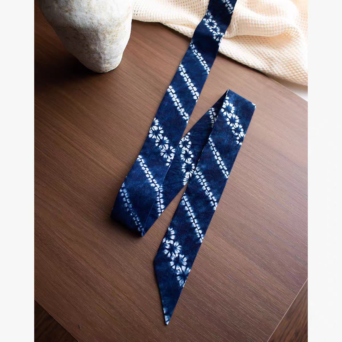 Hand-Dyed Indigo Bow Headband | Extra-Long Tie-Dye Hair Ribbon