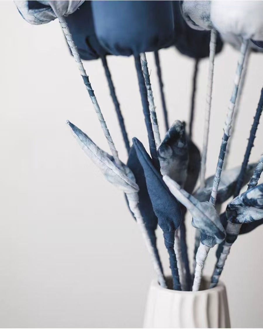 Hand-Dyed Indigo Tulip | 3D Cotton Fabric Flower Home Decor