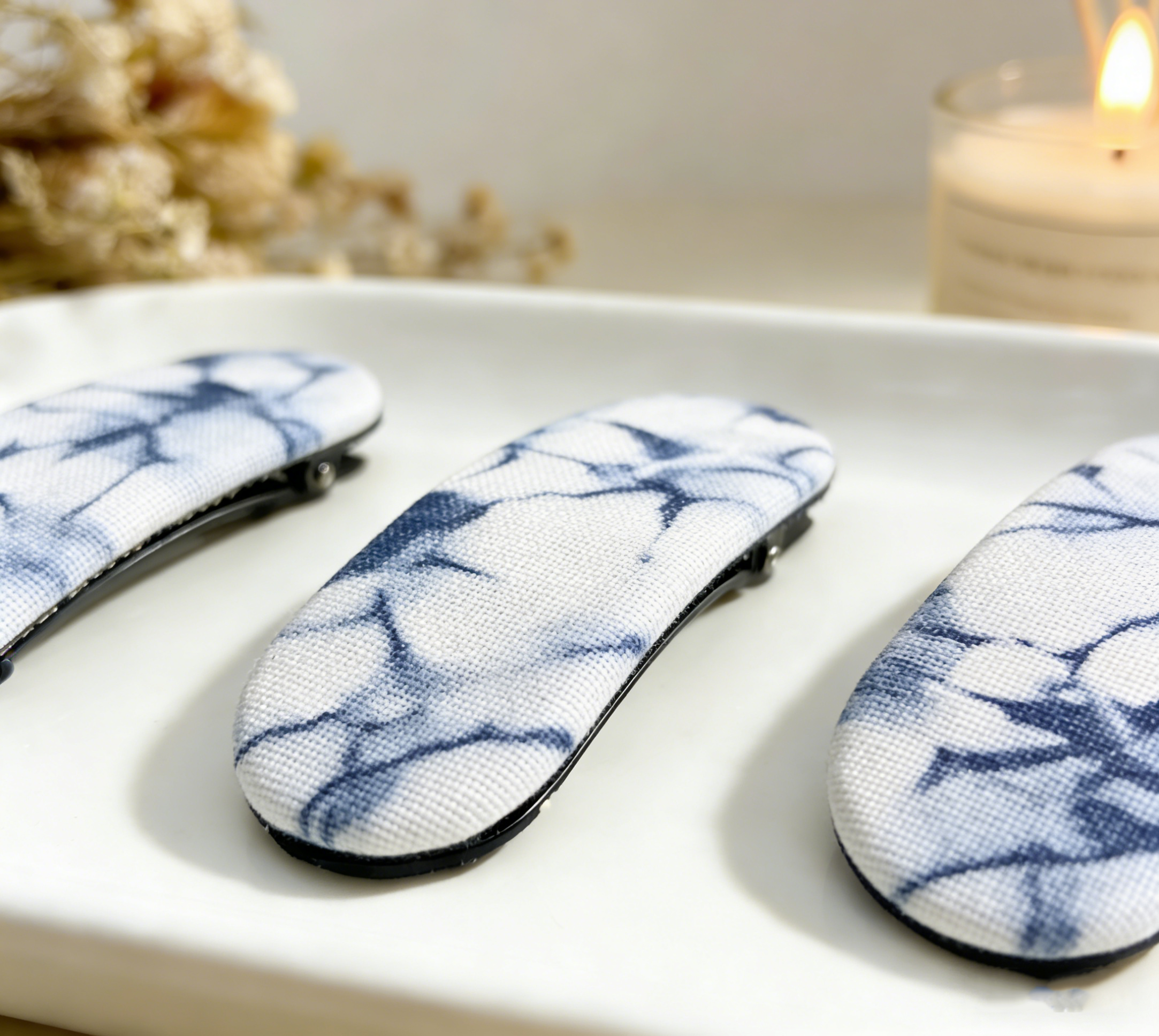 Hand-Dyed Indigo Oval Hair Clips | Cotton Snap Barrettes