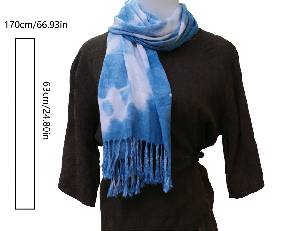 Indigo Tie-Dye Tassel Scarf — Hand-Dyed Lightweight Shawl