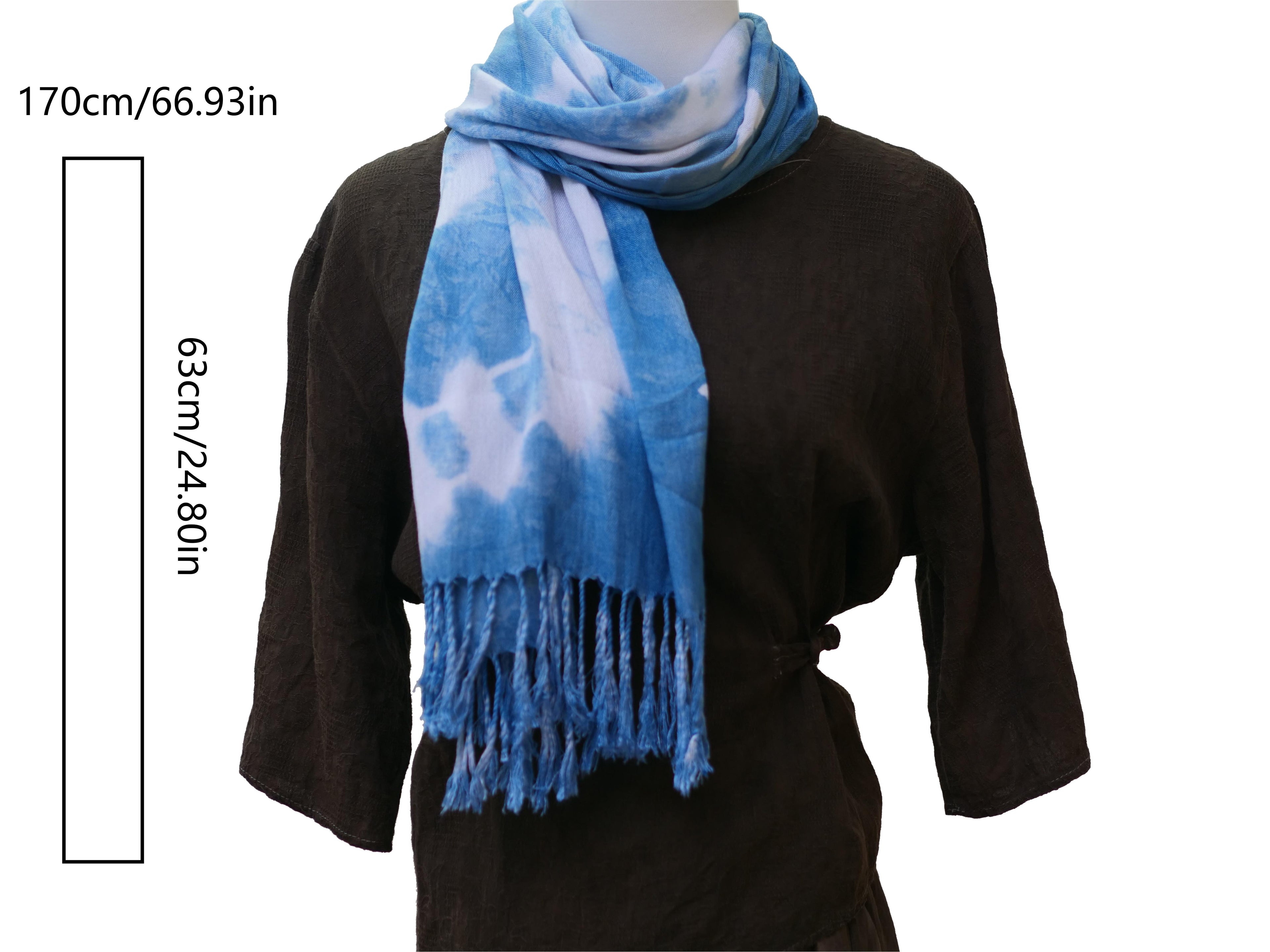 Indigo Tie-Dye Tassel Scarf — Hand-Dyed Lightweight Shawl