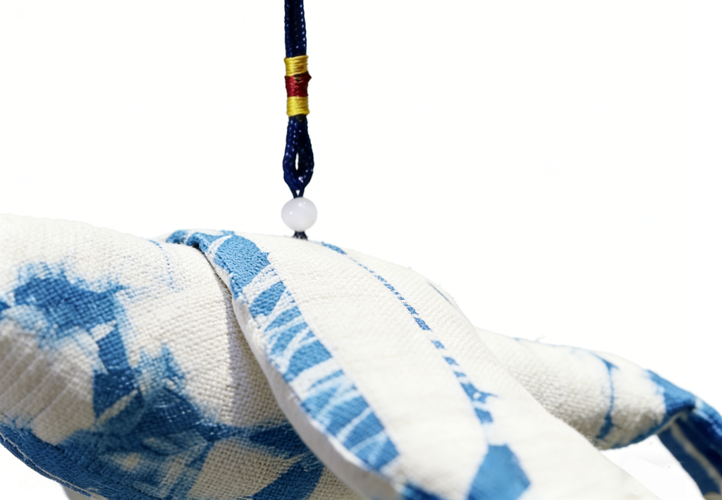 Indigo Tie-Dye Bird Ornament — Hand-Dyed Cotton Hanging Decor