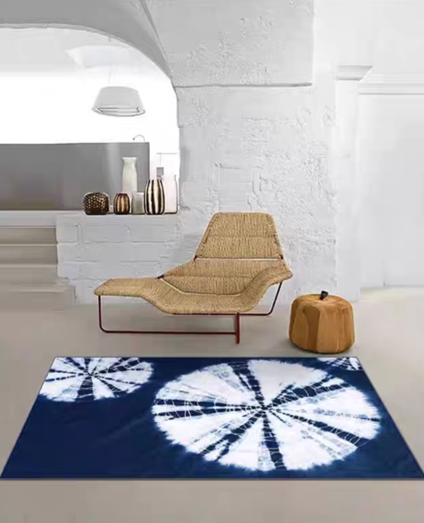 Indigo Tie-Dye Area Rug – Handmade Shibori Cotton Boho Floor Rug
