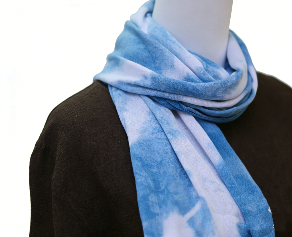 Indigo Tie-Dye Tassel Scarf — Hand-Dyed Lightweight Shawl