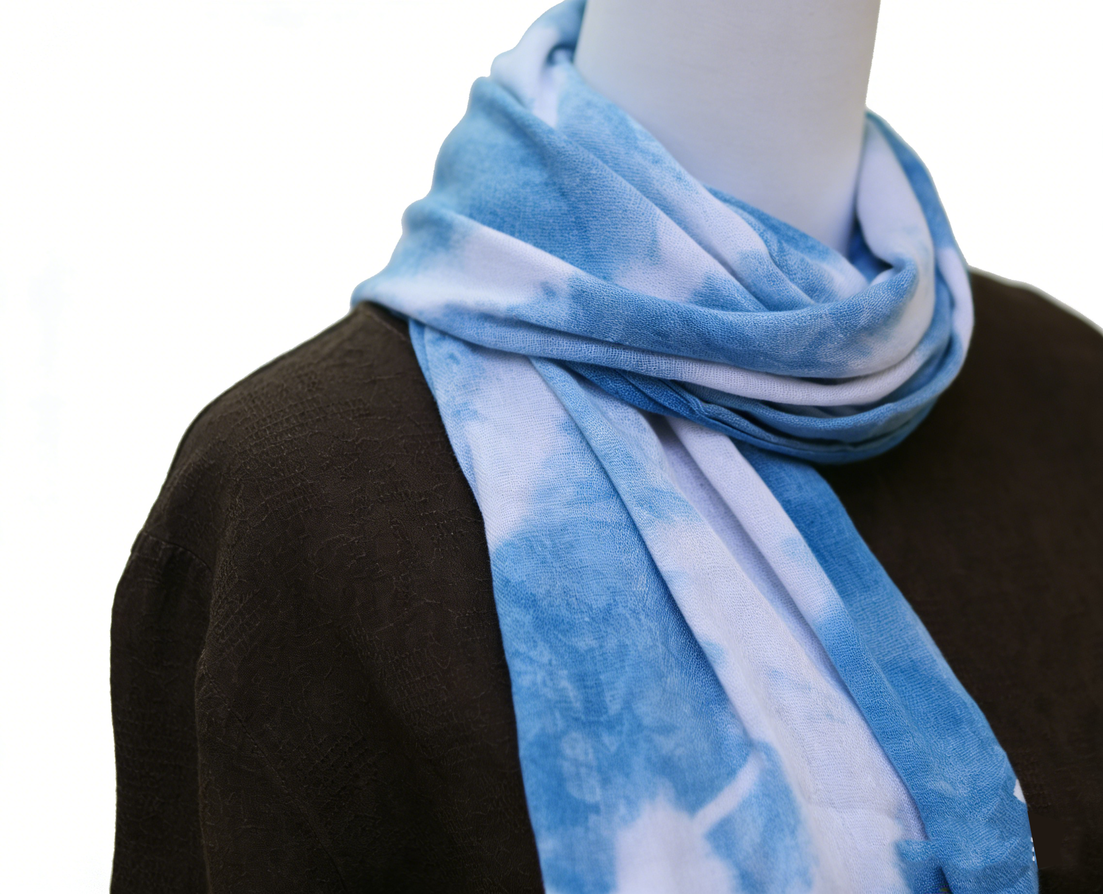 Indigo Tie-Dye Tassel Scarf — Hand-Dyed Lightweight Shawl