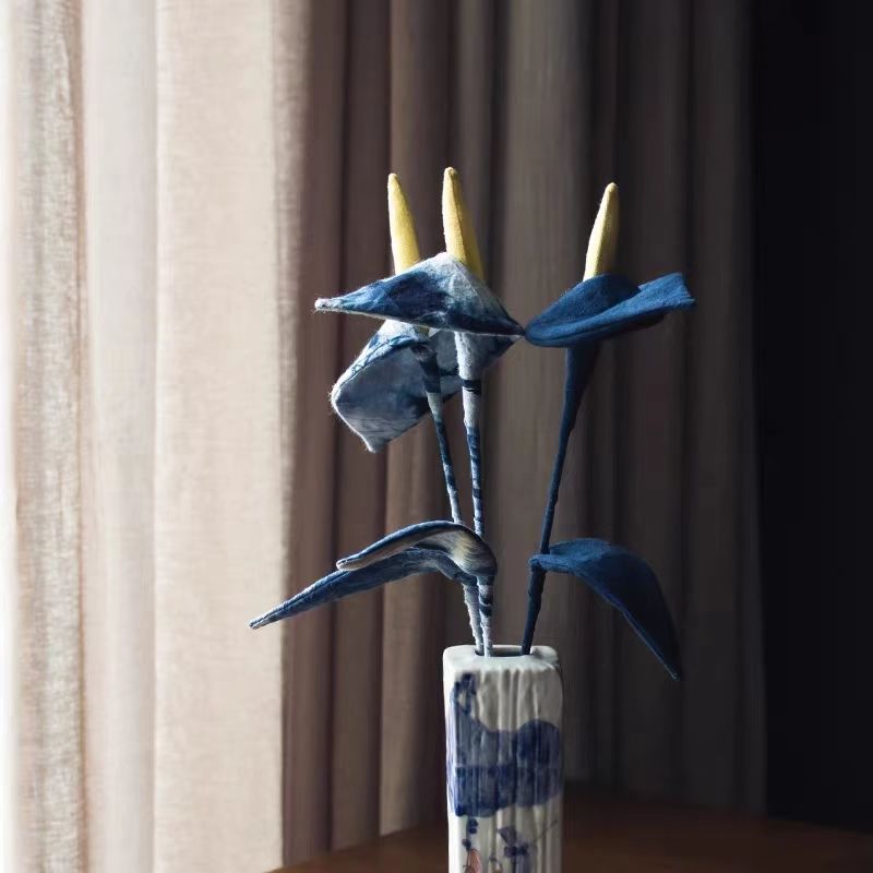 Indigo Batik Calla Lily — Hand-Dyed Fabric Flower | Artisan Home Decor