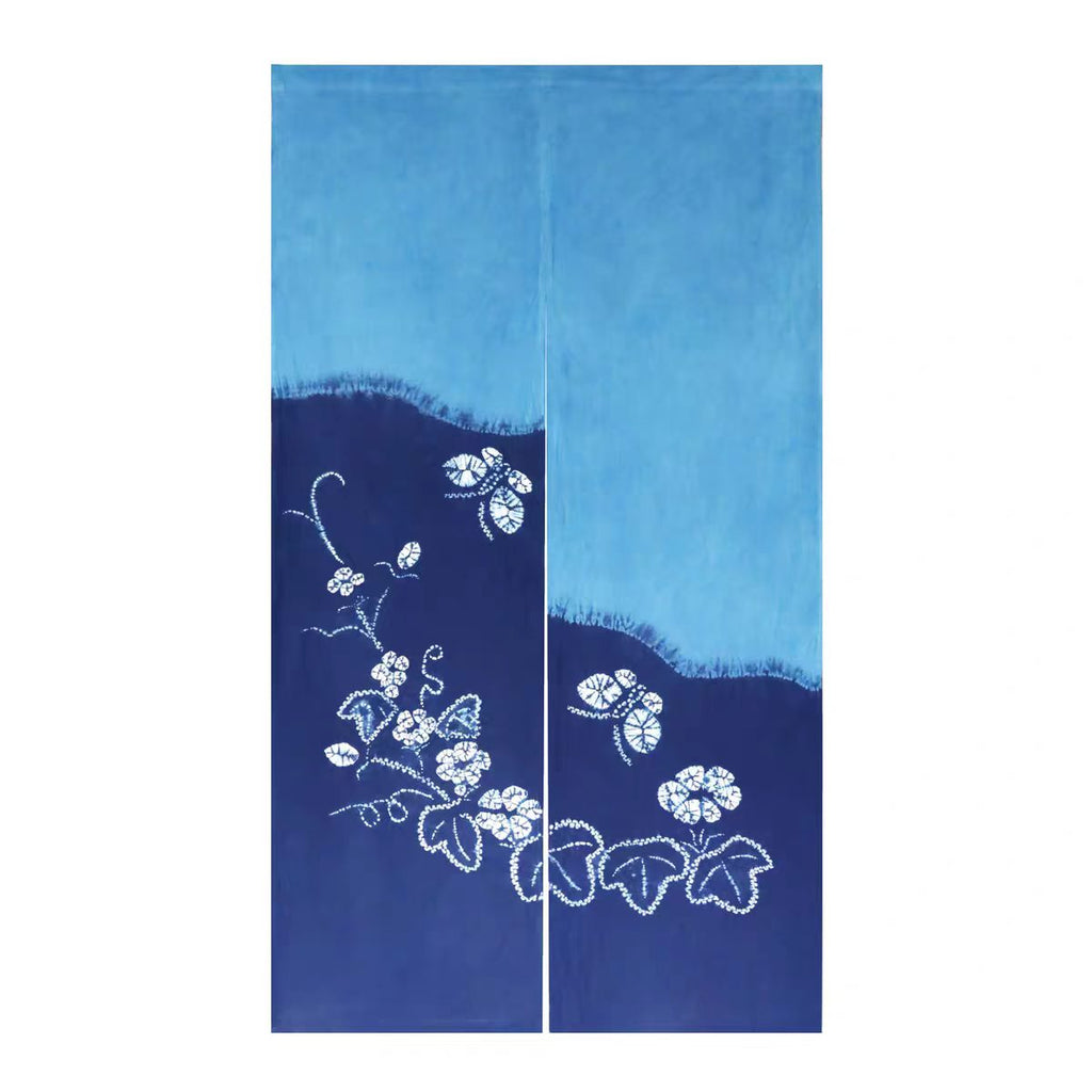 Indigo Hand-Dyed Door Curtain | Plum Blossom & Rabbit