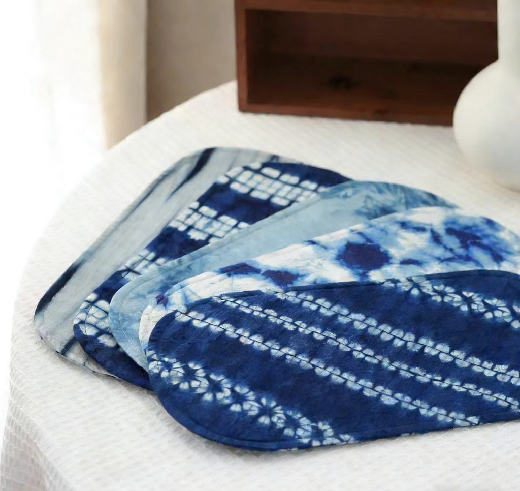 Indigo-Dyed Oval Coasters – Handmade Tie-Dye Table Mats | Artisan Home Decor