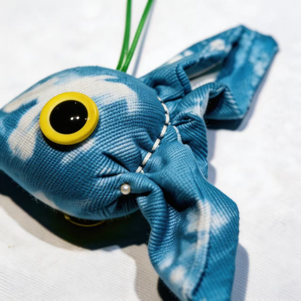 Indigo Fish Bag Charm – Handmade Shibori Cotton Car Hanger & Home Decor