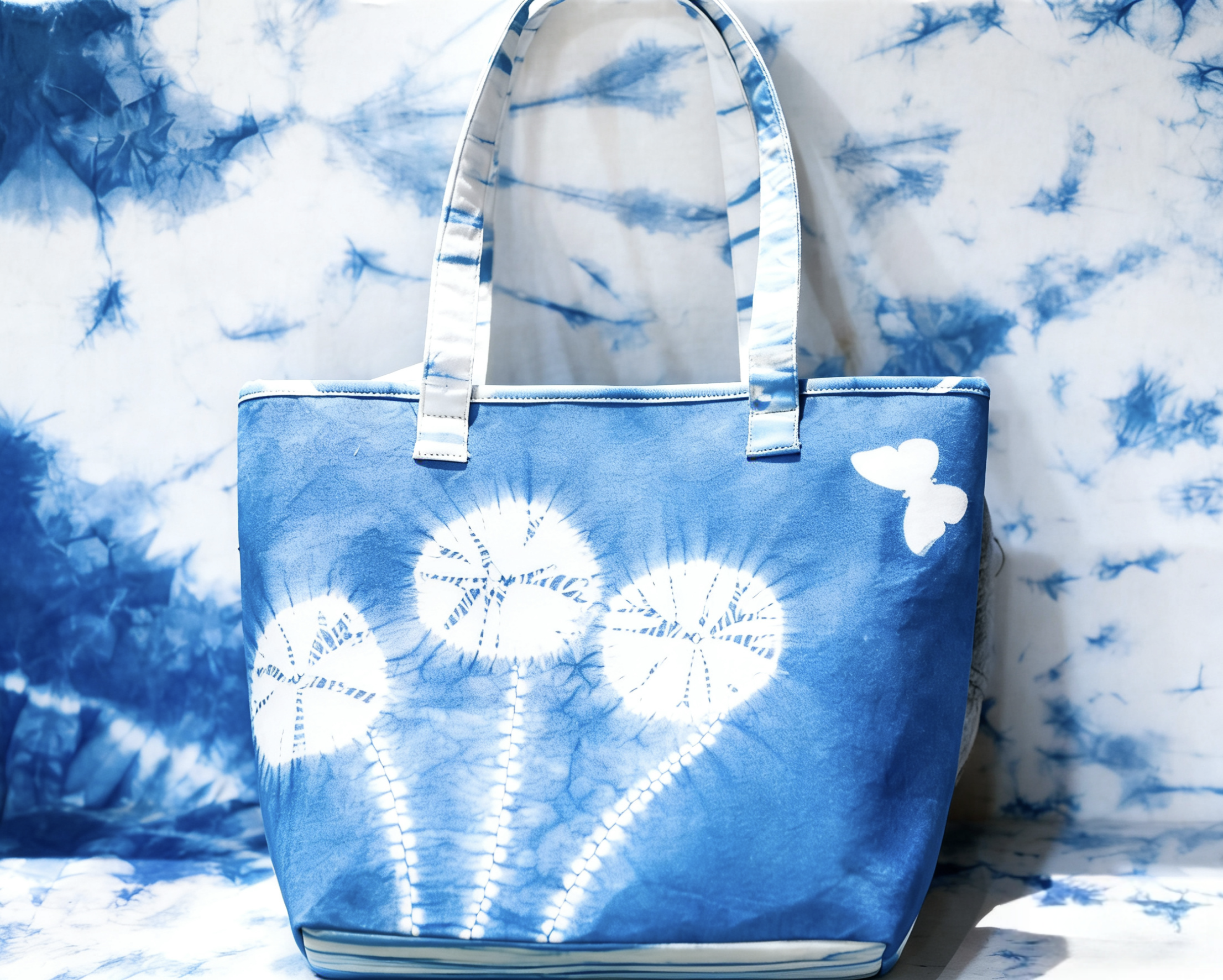 Handcrafted Botanical Indigo-Dyed 100% Cotton Commuter Tote Bag with Large Capacity