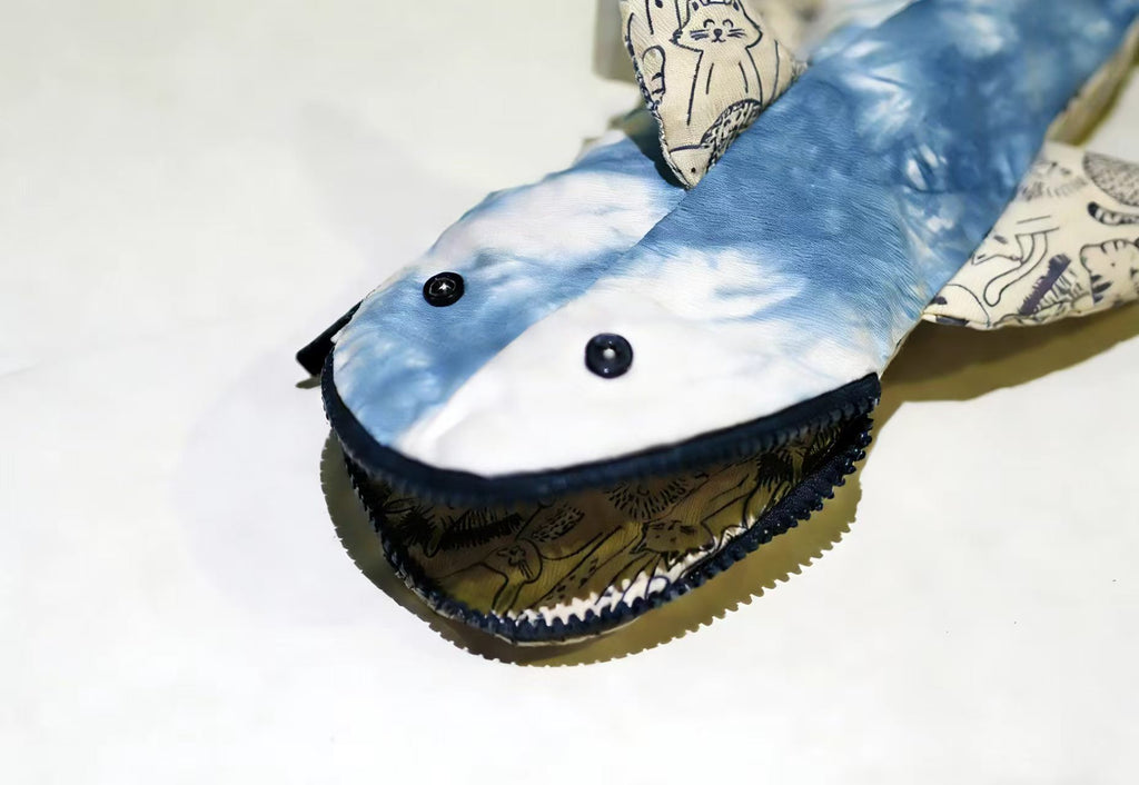Indigo-Dyed Whale Pencil Case – Handmade Cotton Pouch for School & Office