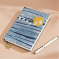 Indigo-Dyed Notebook Cover – Handmade Sun & Crane Embroidery | A5 A6 Journal