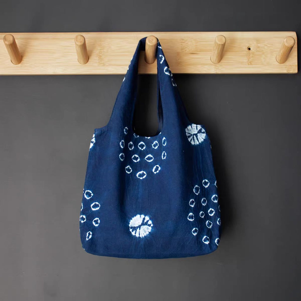 Indigo-Dyed Mini Tote Bag – Handmade Cotton-Linen Pouch | Boho Key & Coin Bag