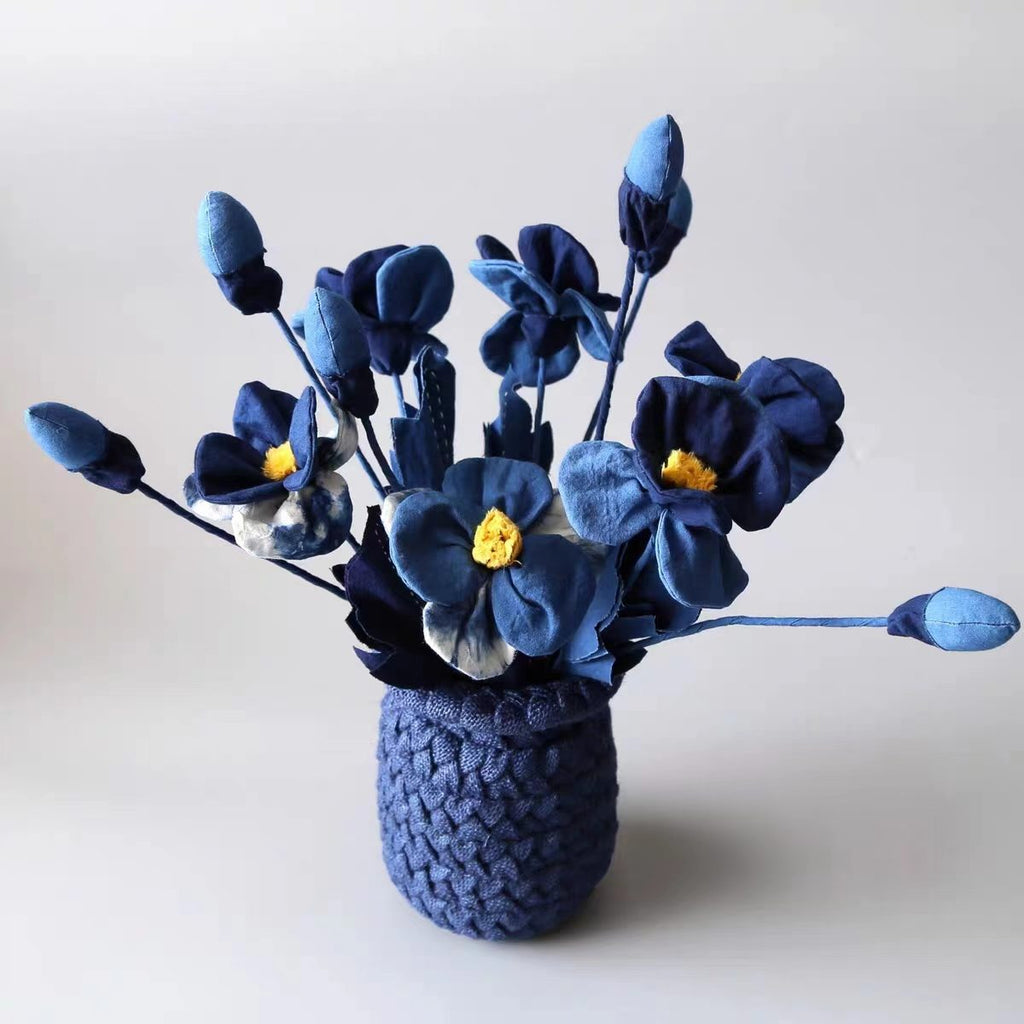 Hand-Dyed Indigo Fabric Flowers | 3D Cotton Floral Home Decor