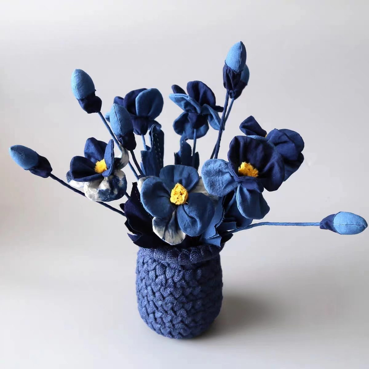 Hand-Dyed Indigo Fabric Flowers | 3D Cotton Floral Home Decor
