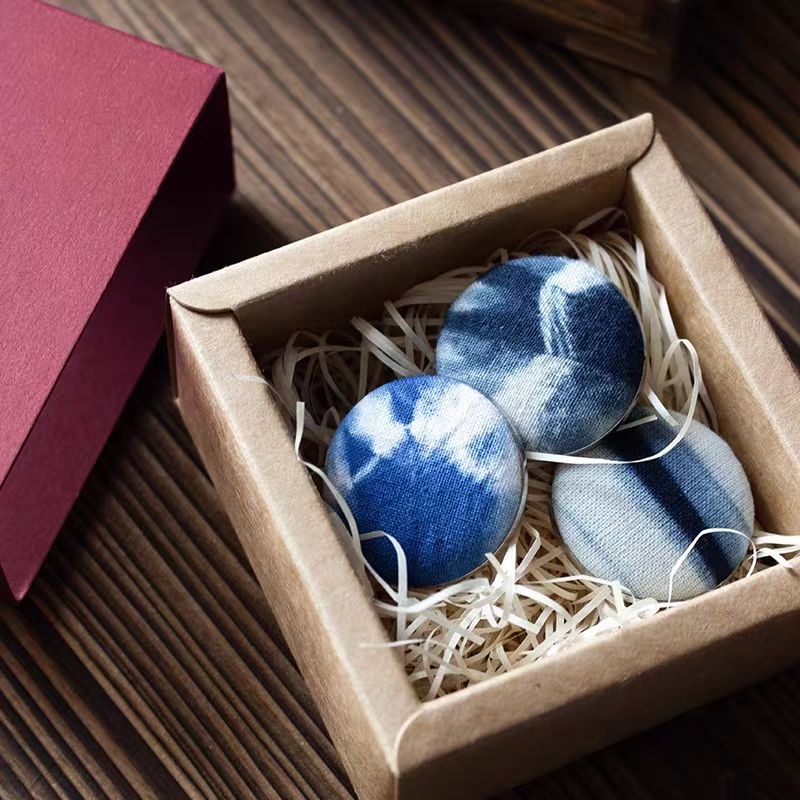 Indigo Tie-Dye Brooch Set — 3 Handcrafted Pins | Natural Dye Gift