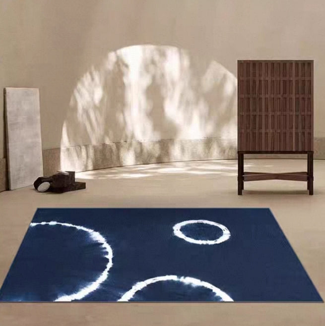 Indigo Tie-Dye Area Rug – Handmade Shibori Cotton Boho Floor Rug