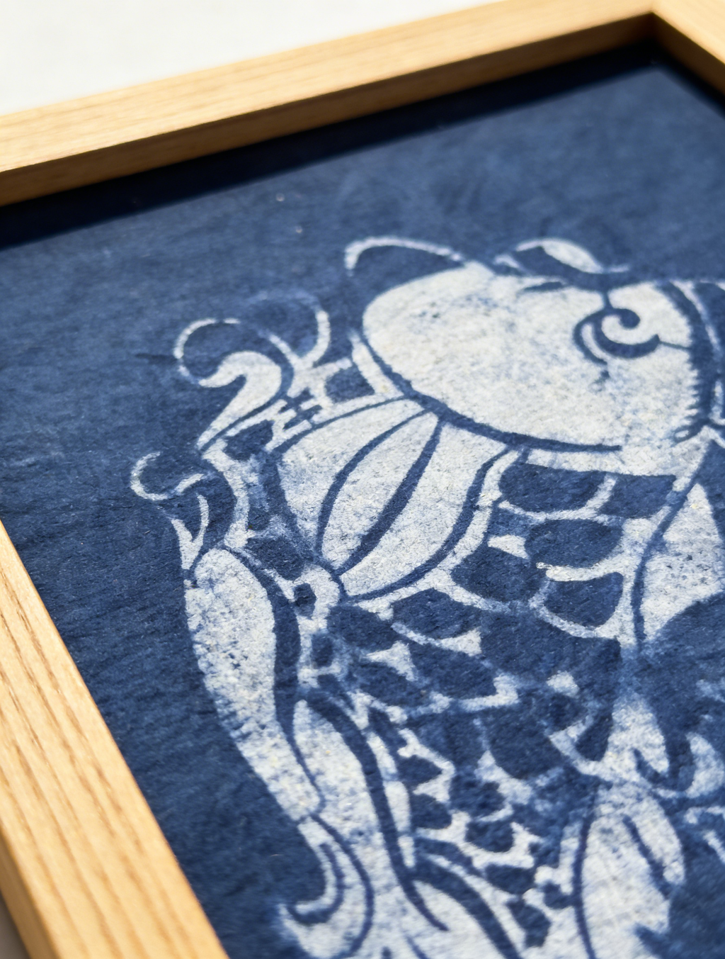 Hand-Dyed Indigo Koi Wall Art | Framed Cotton Textile