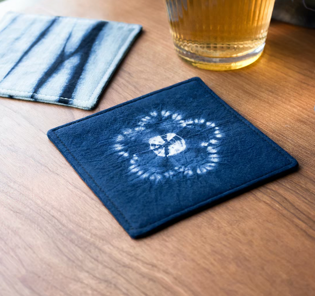 Indigo-Dyed Cotton Coasters – Handmade Tie-Dye Drink Mats | Boho Home Decor Gift