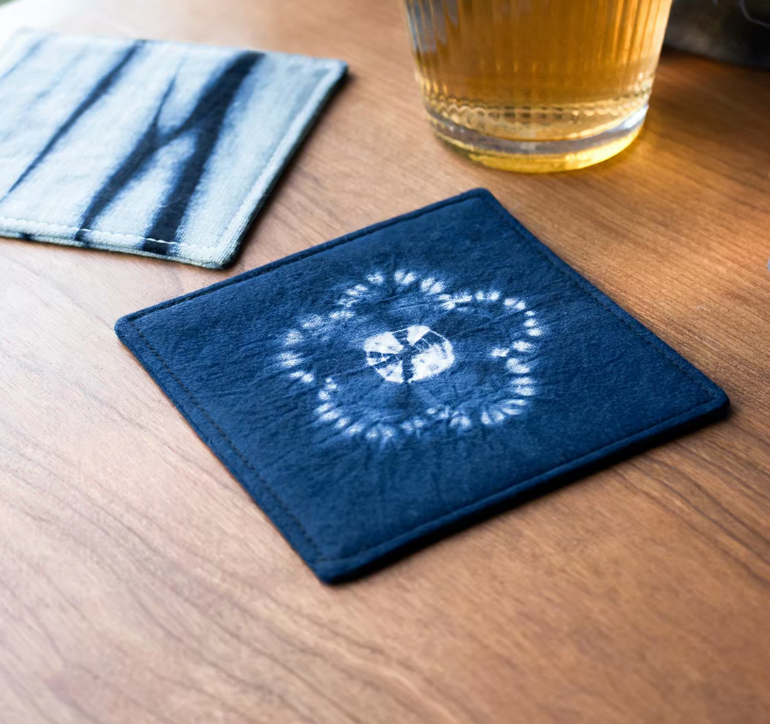 Handmade Indigo Tie Dye Cotton Coasters,Blue & White Drink Mats, Boho Home Decor, Unique Housewarming Gift