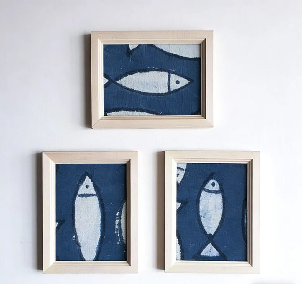 Hand-Dyed Indigo Fish Fridge Magnet | Mini Framed Wall Magnet