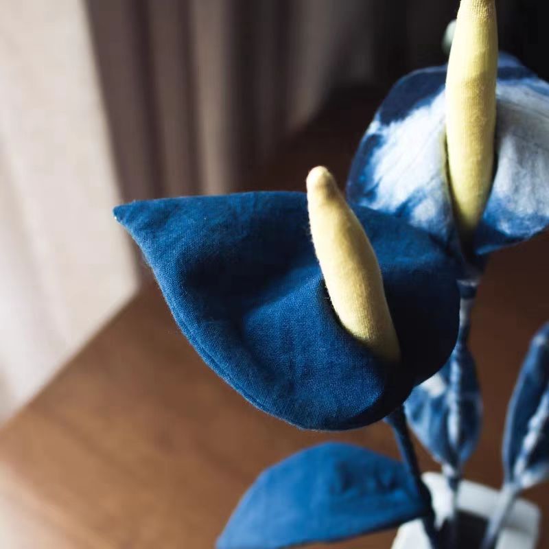 Indigo Batik Calla Lily — Hand-Dyed Fabric Flower | Artisan Home Decor