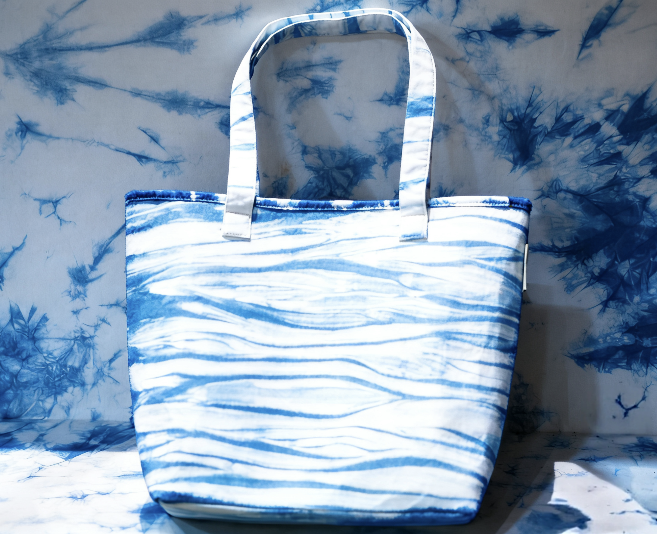 Handcrafted Botanical Indigo-Dyed 100% Cotton Commuter Tote Bag with Large Capacity