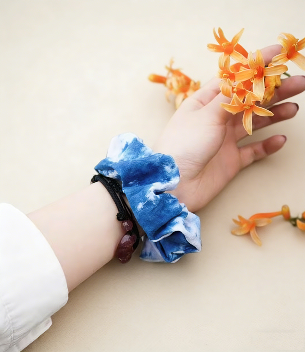 Indigo Tie-Dye Flower Hairband — Hand-Dyed Cotton