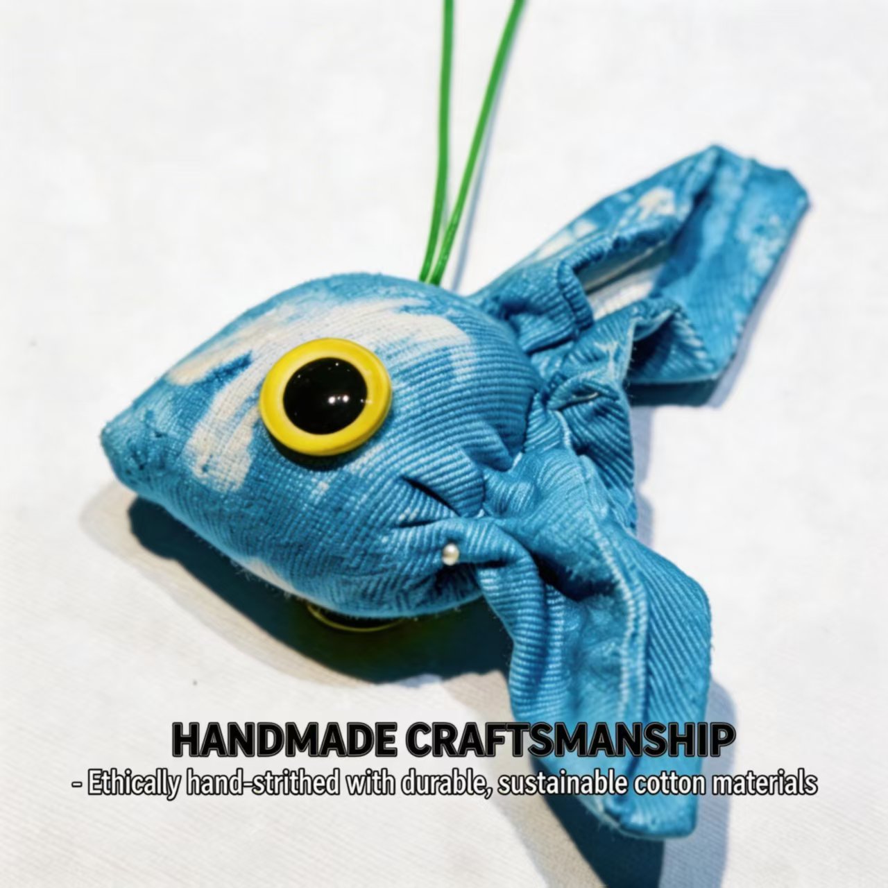 Indigo Fish Bag Charm – Handmade Shibori Cotton Car Hanger & Home Decor