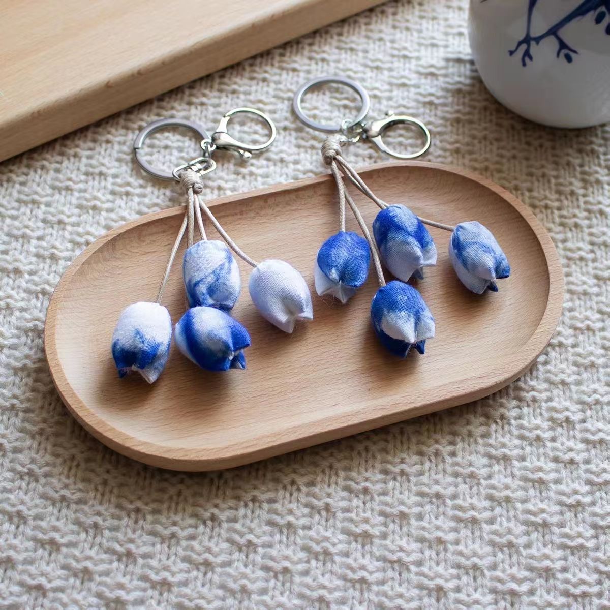 Hand-Dyed Indigo Flower String Charm | Keychain, Bag & Car Ornament