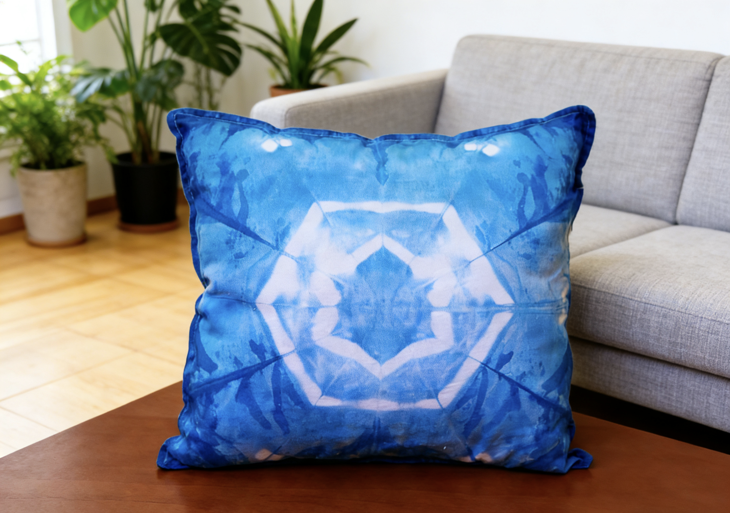 Indigo Shibori Pillow Cover — 100% Cotton | Geometric Mandala Pattern